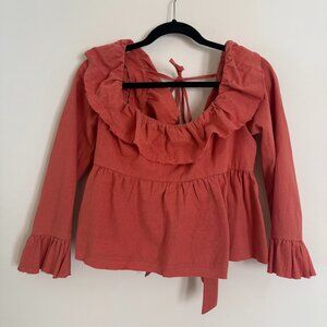 Free People Tie-Back Ruffle Baby Doll Blouse, Coral